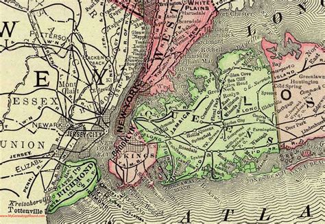 Kings County, New York, 1897, Map, Rand McNally, Brooklyn, Brighton Beach, Coney Island ...