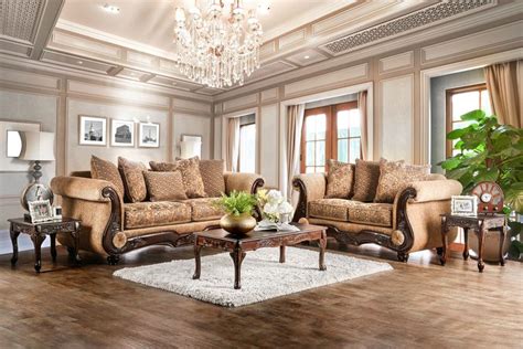 Furniture of America Nicanor Sofa SM6407-SF | Gold living room, Living room sets, Traditional ...