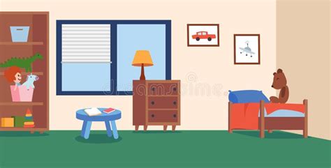 Clean Kids Bedroom with Bed, Shelves and Toys - Cartoon Flat Vector ...