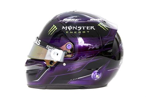 Lewis Hamilton introduces his new purple and black helmet - Silver ...