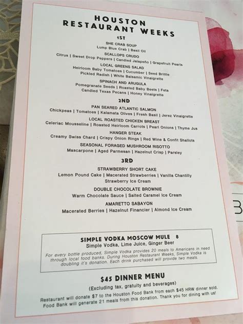 Menu at Bloom & Bee restaurant, Houston