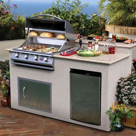 Cal Flame 6 ft. Stucco Grill Island With Granite Top And 4 Burner Gas Grill - Outdoor Kitchens ...