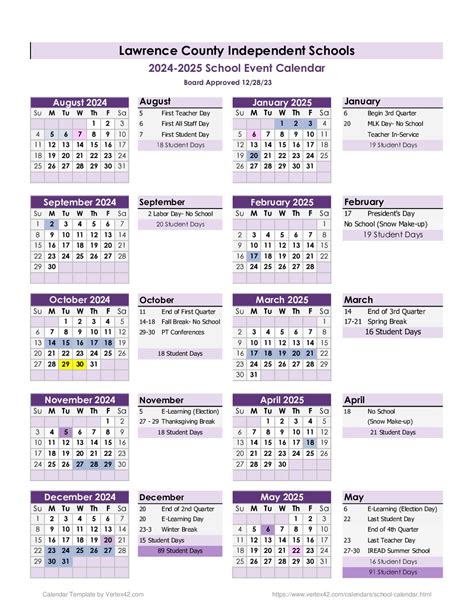 2024-2025 School Calendar – Lawrence County Independent Schools