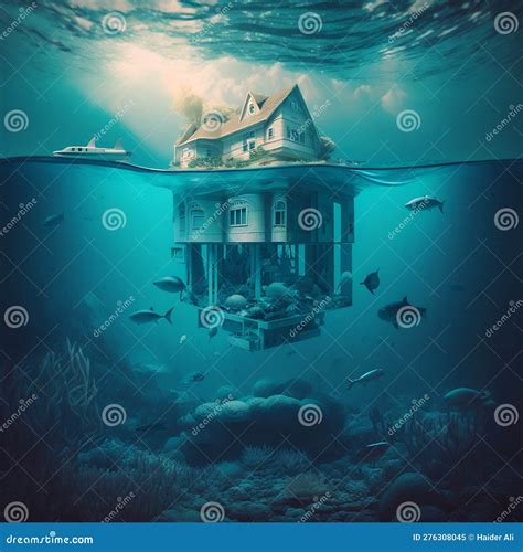 Modern Style Houses of the Future Submerged Underwater. Generative AI ...