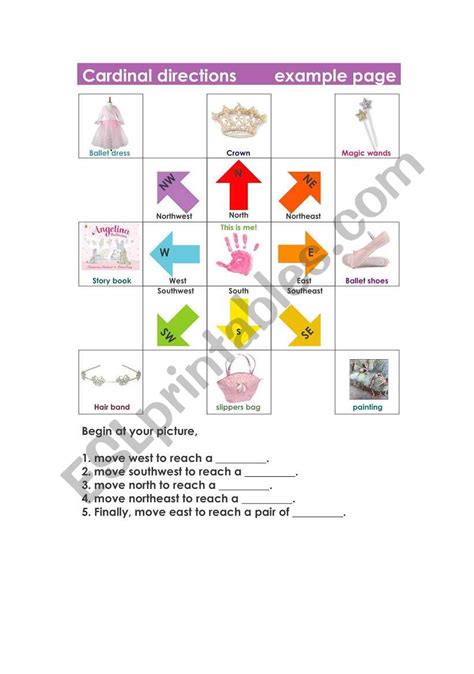 English worksheets: Cardinal directions activity worksheet