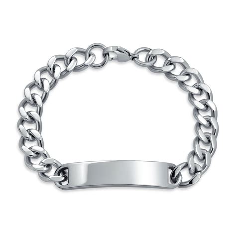 Identification Name Plated Curb Cuban ID Bracelet Stainless Steel 8.5 - Walmart.com