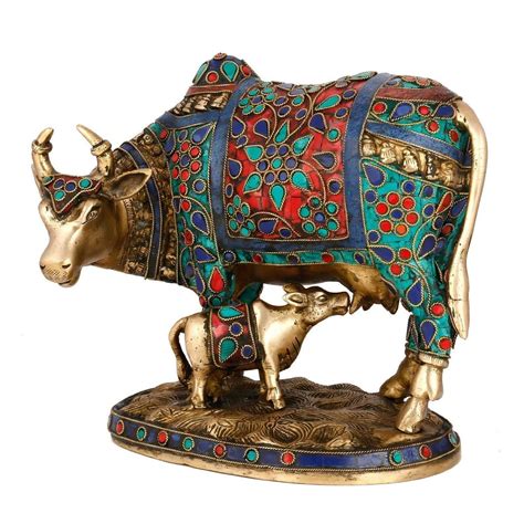 Beautiful Decorative Cow and Calf Brass Stone Work Statue - Buy Cow ...