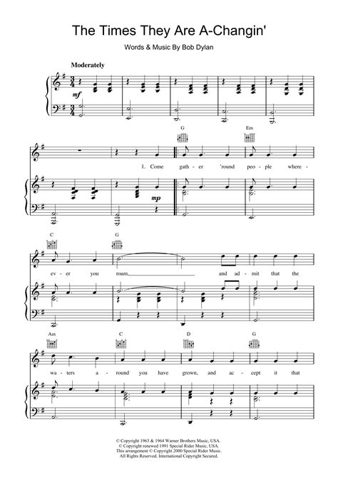 The Times They Are A-Changin' | Sheet Music Direct