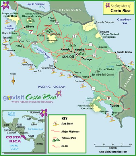 Costa Rica Surfing Map, Costa Rica - Go Visit Costa Rica