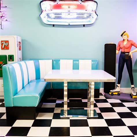 American Retro Diner Booth Blue & White L Shape Diner Booth Set - Diner Booths | Mancave Madness