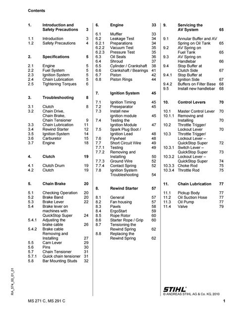 Stihl Ms 271 Repair Manual PDF Stihl Chainsaws MS 271 MS291 - Etsy