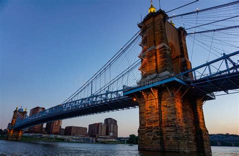 Beautiful View of the John a. Roebling Suspension Bridge at Sunset in Covington, Kentucky Stock ...