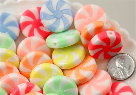 23mm Amazing Peppermint Swirl Beads Bright Pastel Color Candy Shape Ch ...