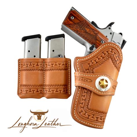 Longhorn Leather AZ-Custom leather 1911 holster featuring the Yuma design. Longhorn Leather AZ