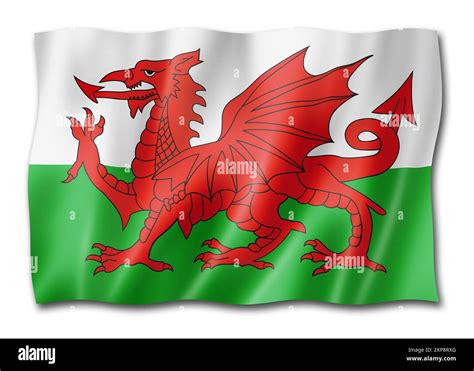 Wales flag, United Kingdom waving banner collection. 3D illustration ...