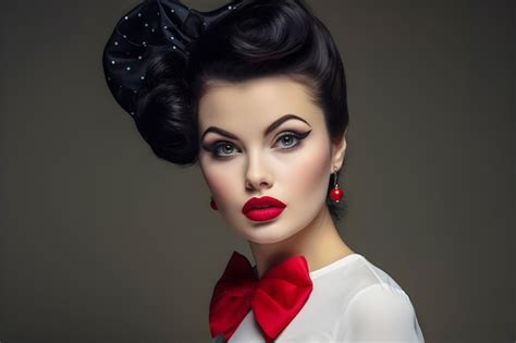 Premium AI Image | A retro pinup girl look complete with a cherry red ...