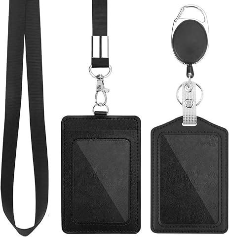 LH-2 Pack Badge Holders, Vertical PU Leather ID Badge Card Holder with 1 Clear ID Window, with ...