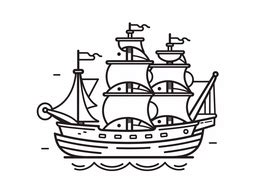 Pirate Ship Illustration To Color - Coloring Page