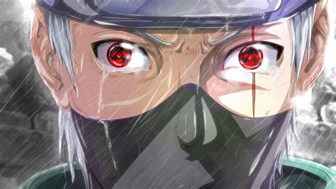 Kakashi Hatake With Sharingan Symbols Crying in the Rain Live Wallpaper