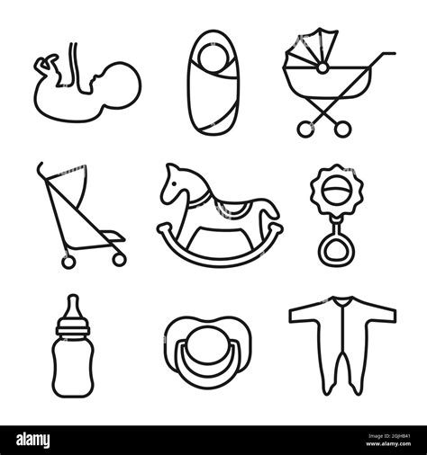 Baby related outline silhouette black line icons Stock Vector Image ...