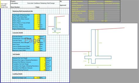 Cantilever Retaining Wall Design Excel - CivilWeb Spreadsheets