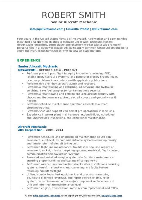 Aircraft Mechanic Resume Samples | QwikResume