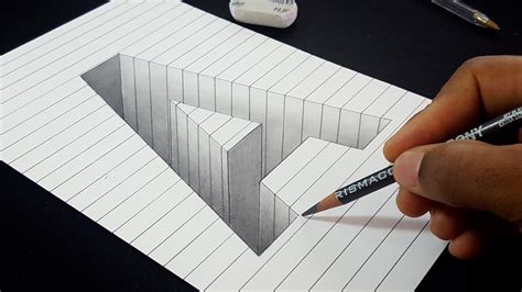 How to draw 3s hole illusion letter A shape with lines. Easy trick ...