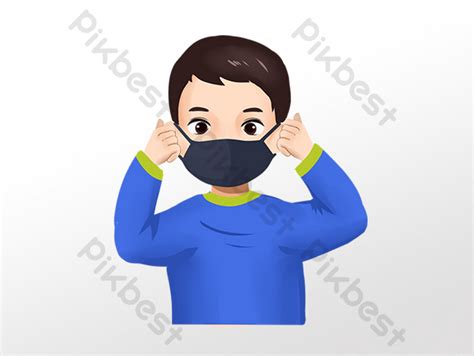 마스크를 쓰고 감염 예방 소년 캐릭터 일러스트 일러스트 PNG PSD 무료 다운로드 - Pikbest