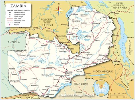 Political Map of Zambia (1200 px with) - Nations Online Project