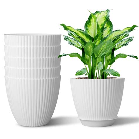 Buy 6 inch Plastic Pot Indoor Modern Decorative ers with Drainage and Saucer for Seedling ...