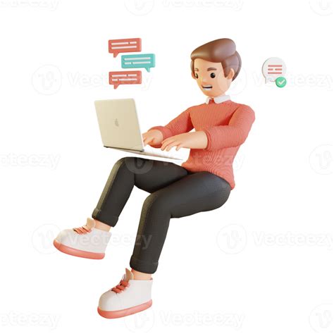 Man Use Laptop Work Activity 3D Illustrations 11153671 PNG