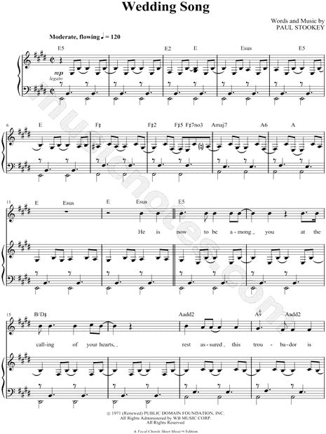 Paul Stookey "Wedding Song (There is Love)" Sheet Music in E Major ...