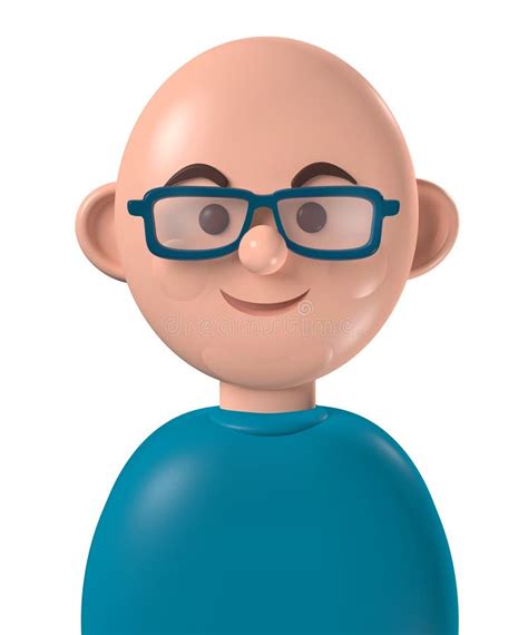 Cartoon Character 3d Happy Bald Young White Man Stock Illustration ...