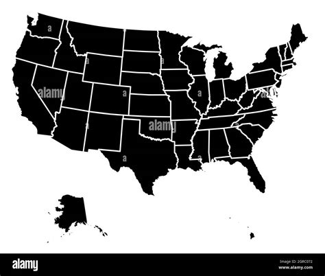 A silhouette map of TheUnited States of America with staes shown with a ...