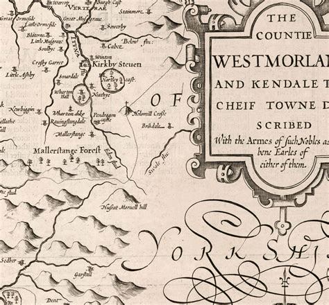 Old Monochrome Map of Westmorland, 1611 by John Speed - Lake District ...