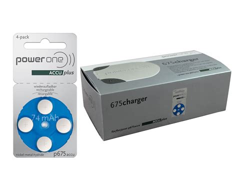 Power One ACCU Plus Rechargeable Hearing Aid Battery, Size P675 + Charger