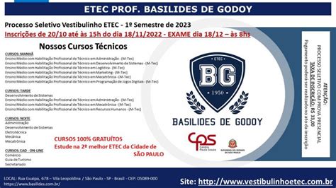 Vestibulinho Etec 2023 – 1° Semestre | Etec Professor Basilides de Godoy