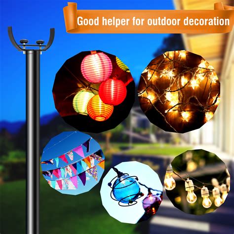 GUONGSEM Holiday Styling String Lights Poles 2 Pack for Outdoor Patio,9FT Heavy Duty Metal Black ...