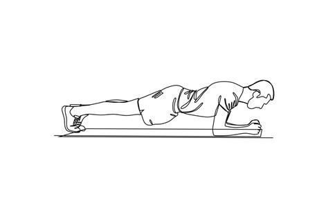 Continuous one-line drawing man doing plank exercise. Fitness activity concept. Single line ...