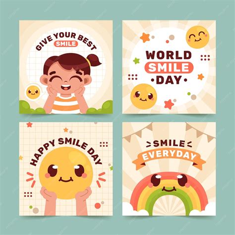 Free Vector | Flat world smile day instagram posts collection