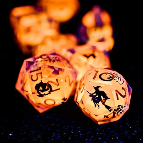 URWizards D&D Glow in the Dark Liquid Core Resin Engraved Dice Set ...