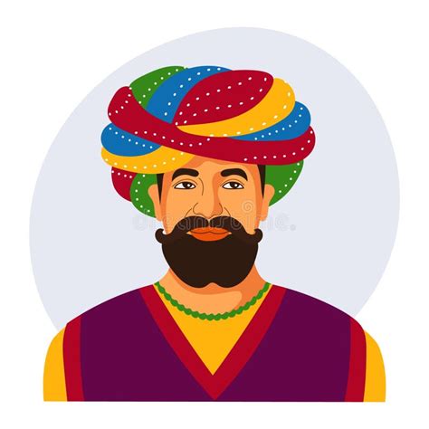 Colorful Portrait of an Indian Man in a Turban. Illustration, Poster ...