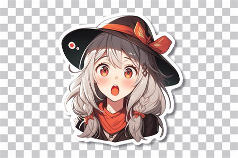 Surprised Anime Girl in a Hat Sticker - Free PNG Download