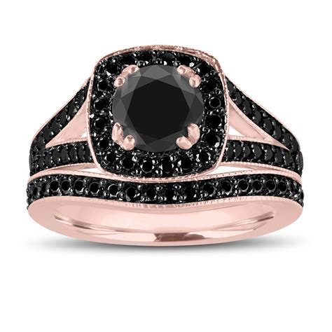 Fancy Black Diamonds Engagement Ring and Wedding Band Sets 14K Rose Gold 1.82 Carat Unique ...