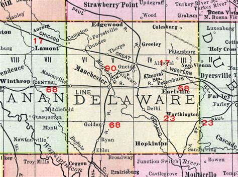 Delaware County, Iowa, 1911, Map, Manchester, Earlville, Masonville