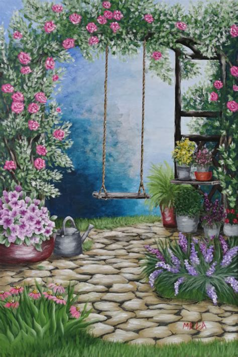 Romantic Garden Painting by Mela Calkic | Artmajeur