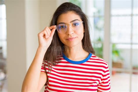 Young Beautiful Woman Smiling Cheerful Wearing Glasses Looking Happy ...