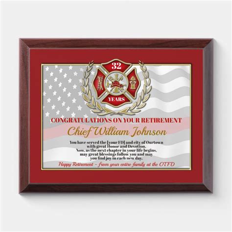 Firefighter Retirement Award Plaque | Award plaques, Congratulations on ...