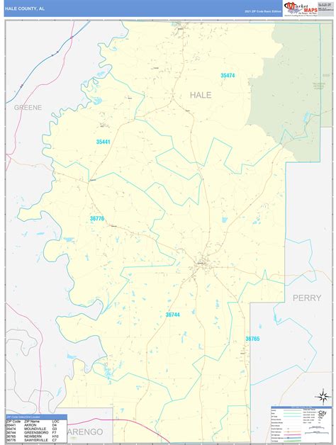 Hale County, AL Zip Code Wall Map Basic Style by MarketMAPS - MapSales