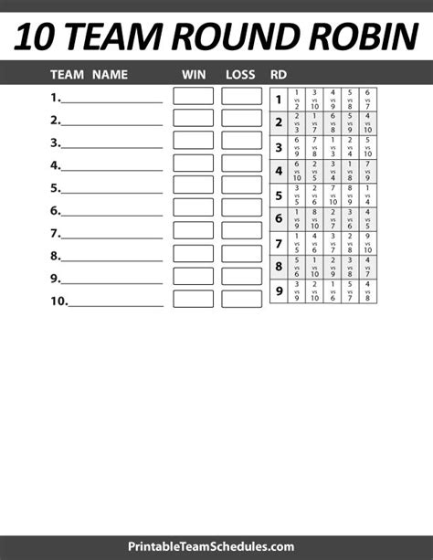 Round Robin Tournament Template - Printable And Enjoyable Learning